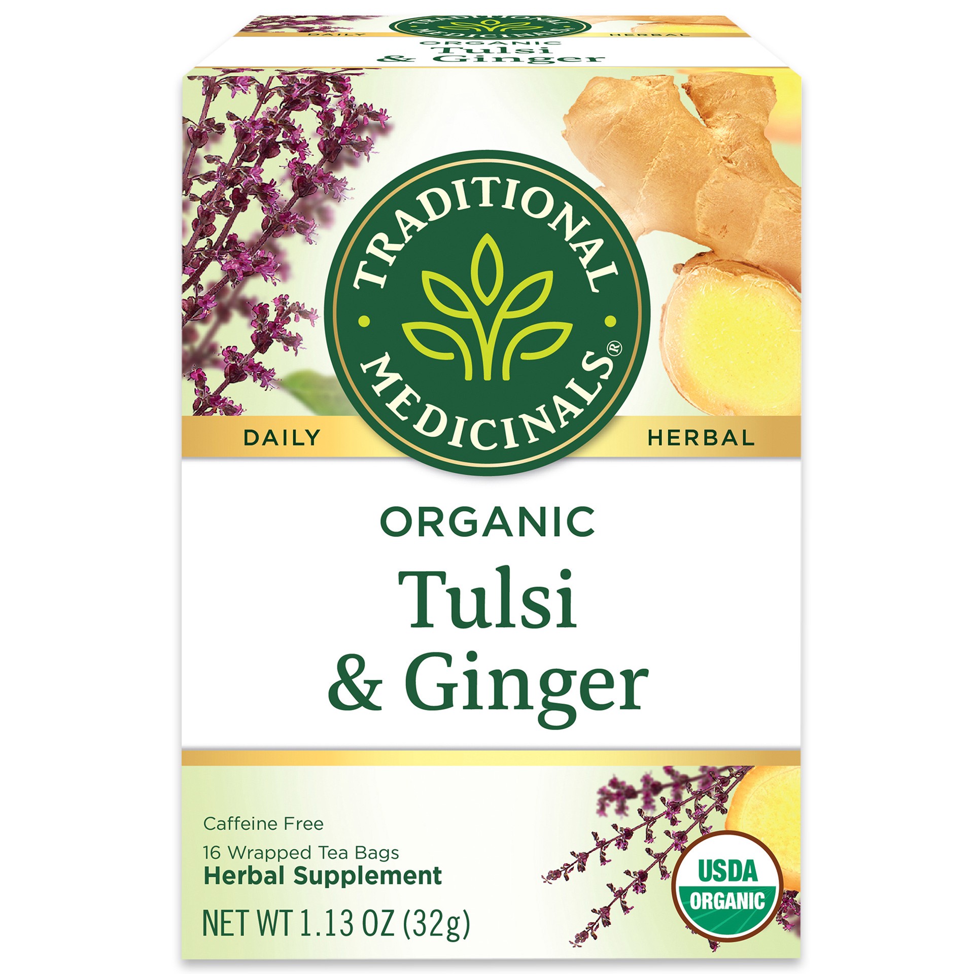 slide 1 of 1, Traditional Medicinals Tea Tulsi W/Ginger Org, 16 ct