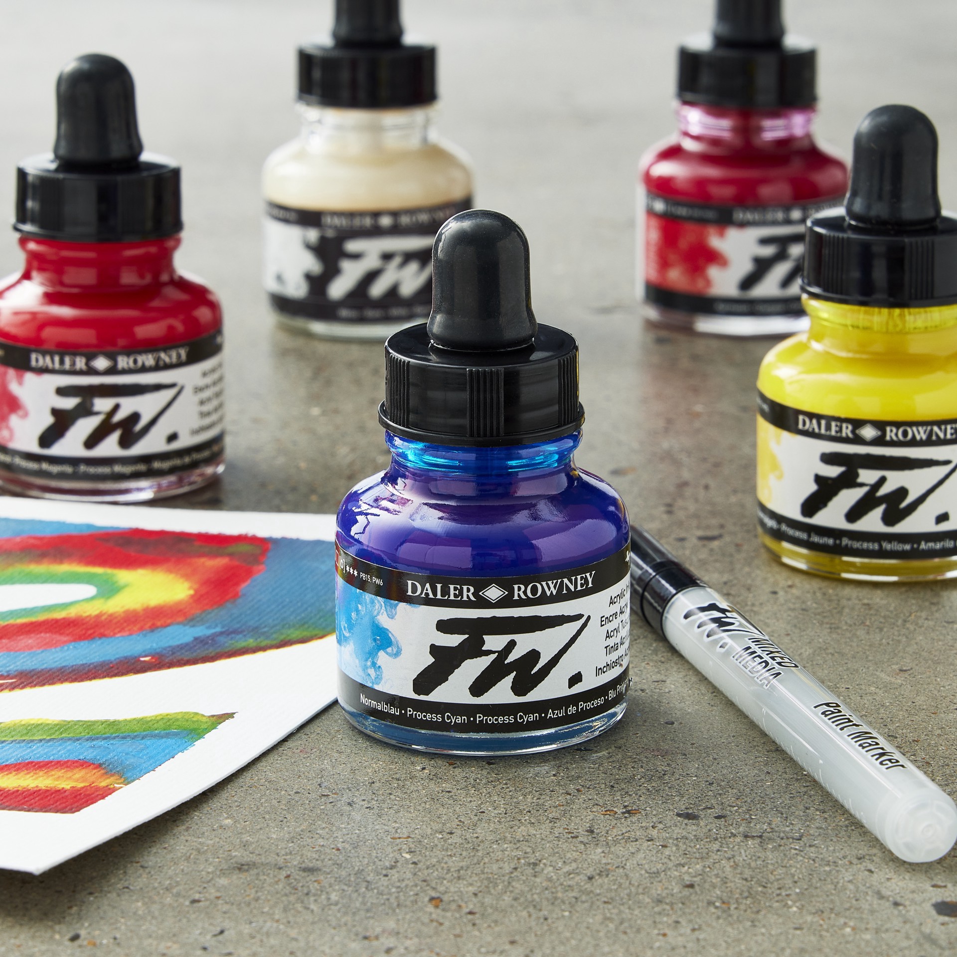 slide 5 of 9, Daler-Rowney Fw Acrylic Ink Primary Set With Empty Marker, 29.5 ml