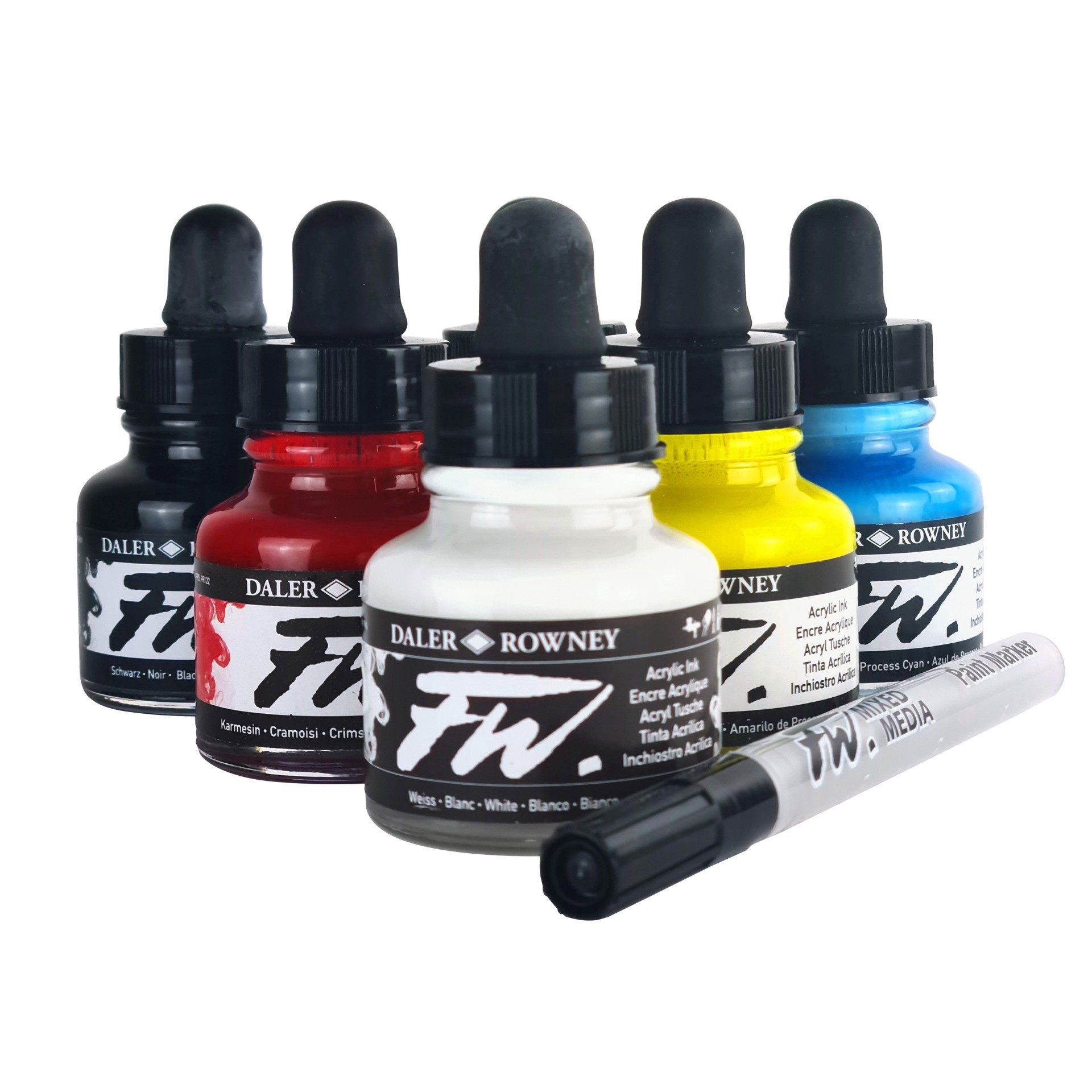 slide 9 of 9, Daler-Rowney Fw Acrylic Ink Primary Set With Empty Marker, 29.5 ml