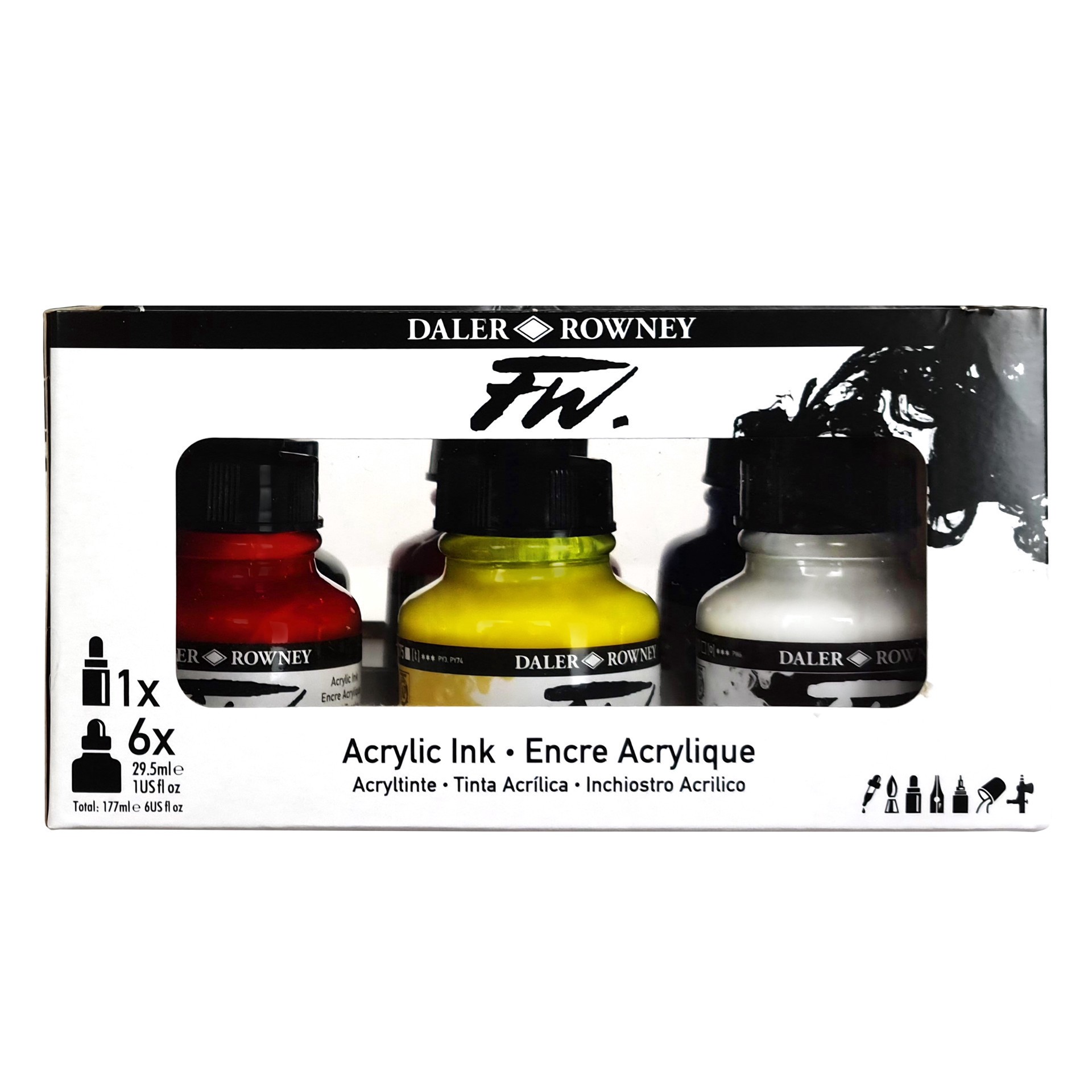 slide 8 of 9, Daler-Rowney Fw Acrylic Ink Primary Set With Empty Marker, 29.5 ml
