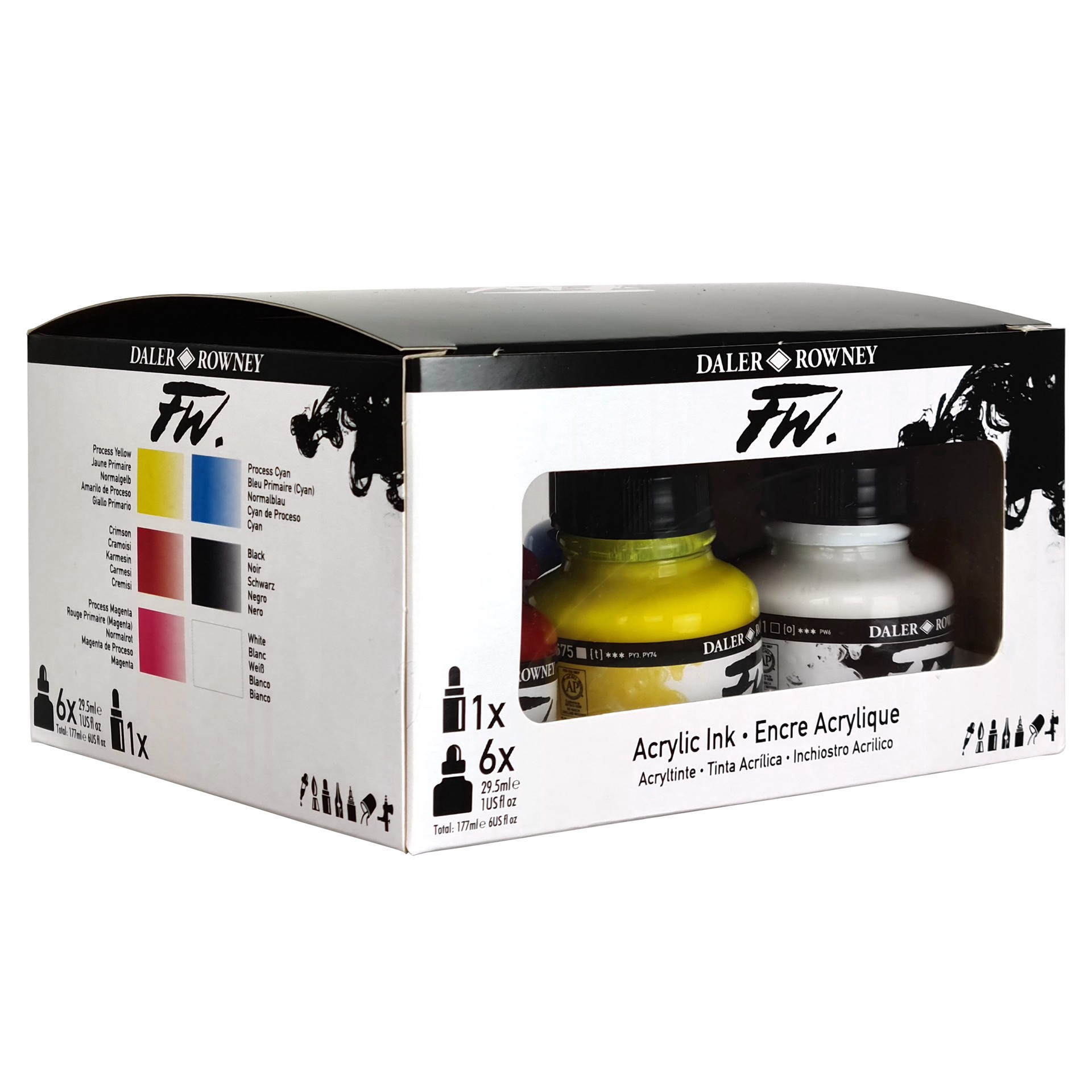 slide 3 of 9, Daler-Rowney Fw Acrylic Ink Primary Set With Empty Marker, 29.5 ml