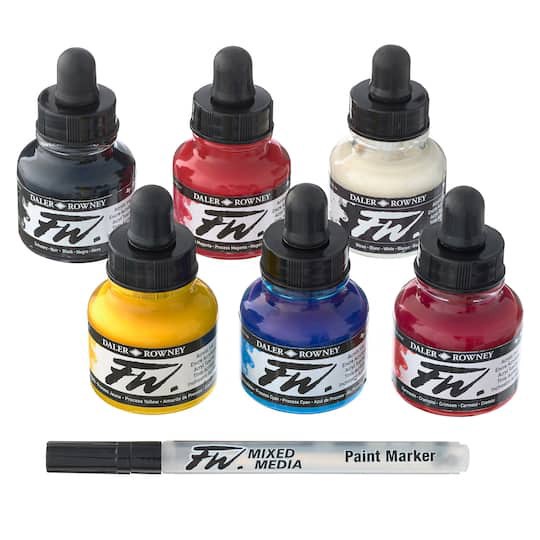 slide 1 of 9, Daler-Rowney Fw Acrylic Ink Primary Set With Empty Marker, 29.5 ml