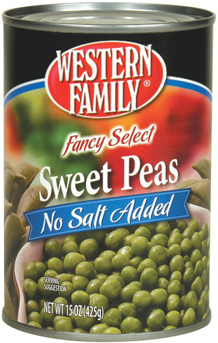 slide 1 of 1, Western Family Peas No Salt, 15 oz