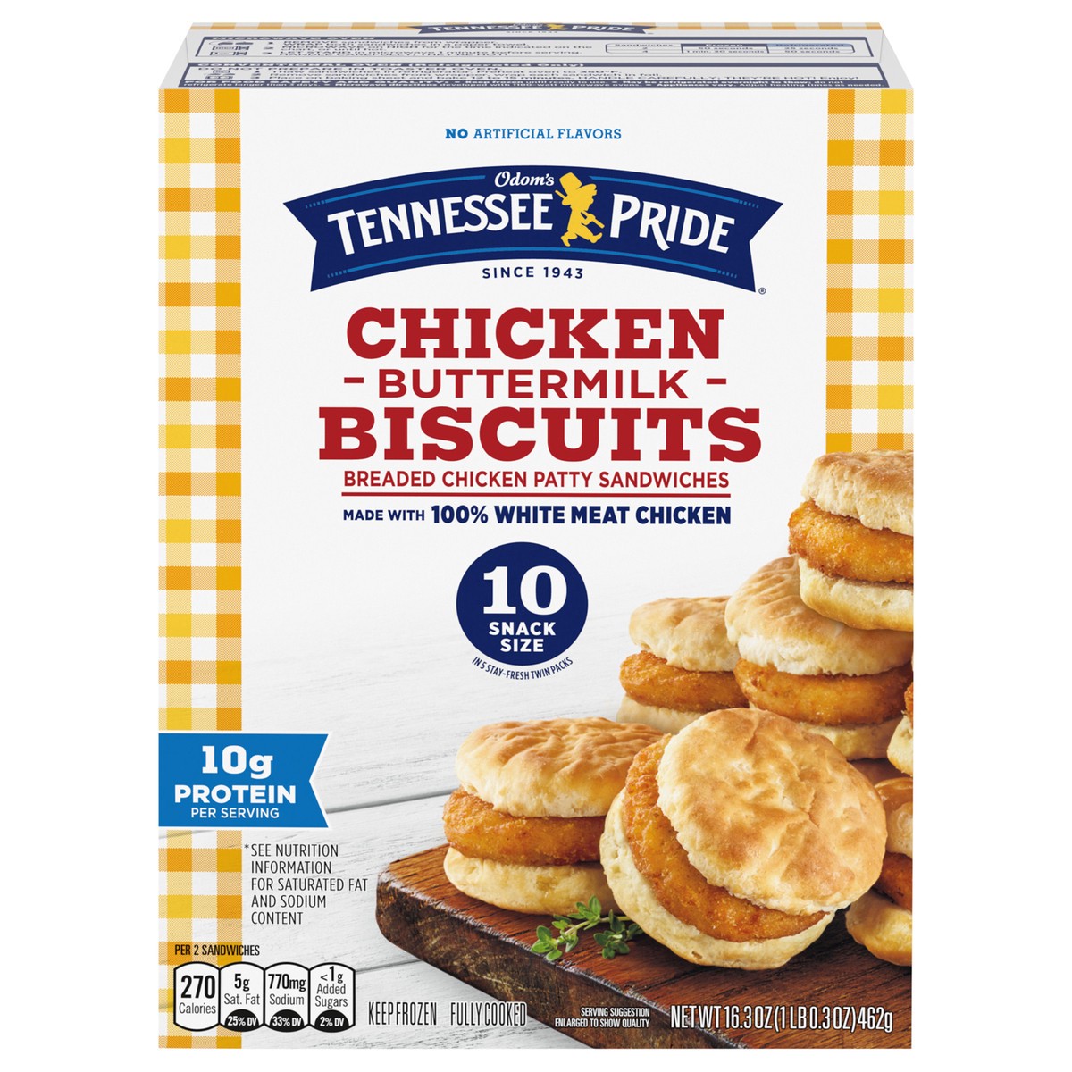 slide 1 of 5, Odom's Tennessee Pride Odom''s Tennessee Pride Chicken & Buttermilk Biscuits, Snack Size Frozen Breakfast Sandwiches, 10 Count, 10 ct