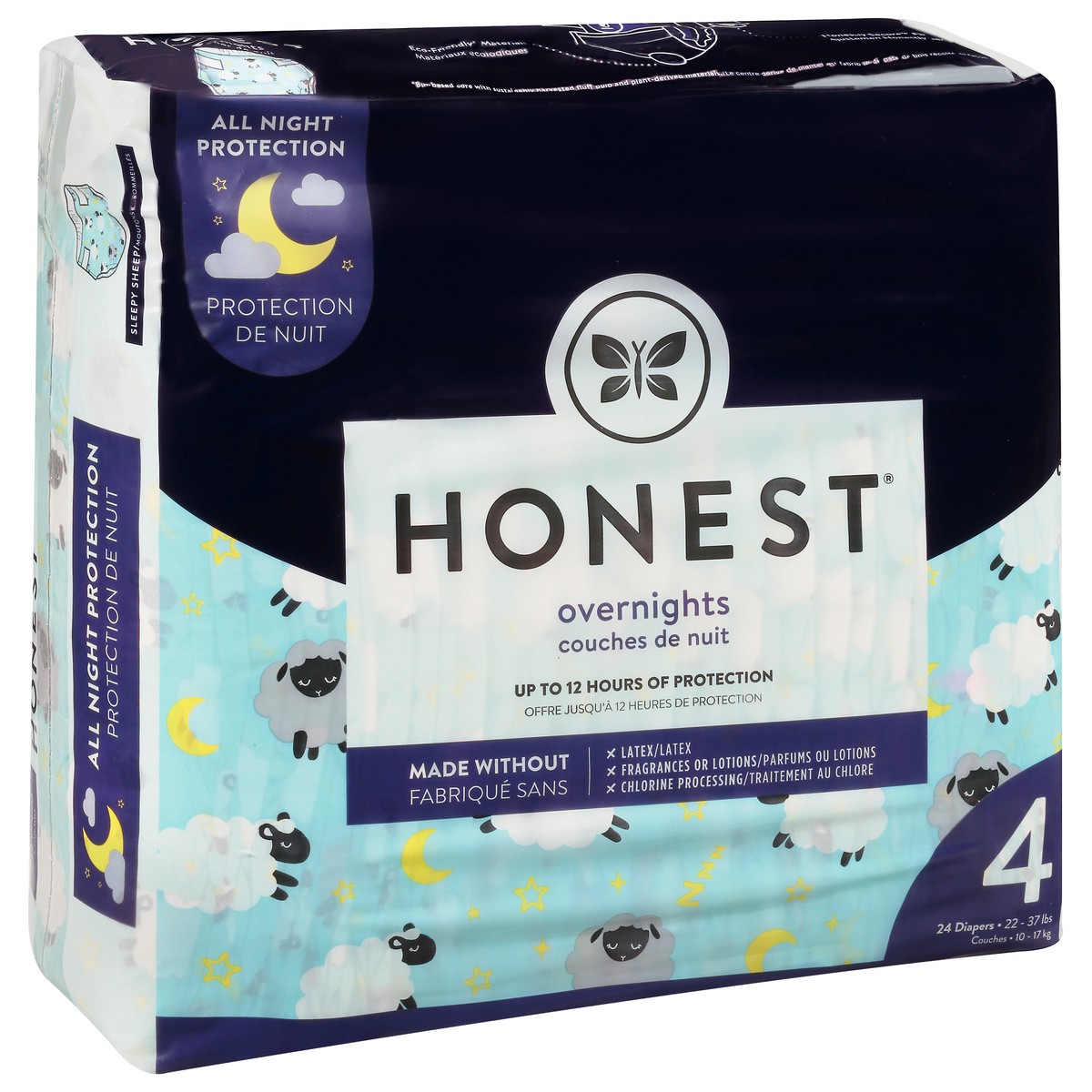 slide 2 of 9, Honest Sleepy Sheep Overnights Size 4 (22-37 lbs) Diapers 24 ea, size 4