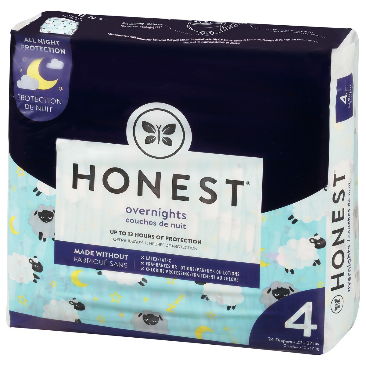 slide 3 of 9, Honest Sleepy Sheep Overnights Size 4 (22-37 lbs) Diapers 24 ea, size 4