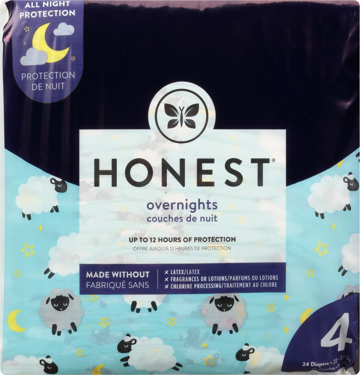 slide 1 of 9, Honest Sleepy Sheep Overnights Size 4 (22-37 lbs) Diapers 24 ea, size 4