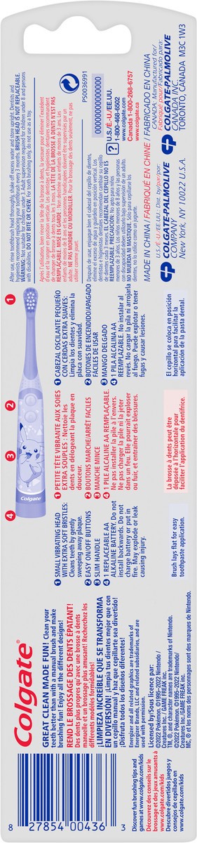 slide 3 of 7, Colgate Kids Powered Vibrating Toothbrush, Pokemon, 1 Pack, 1 ct