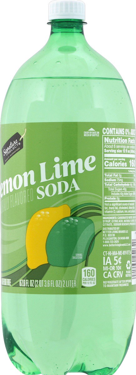 slide 3 of 7, Signature Select Caffeine Free Lemon Lime Soda - 2 liter, 67.6 oz