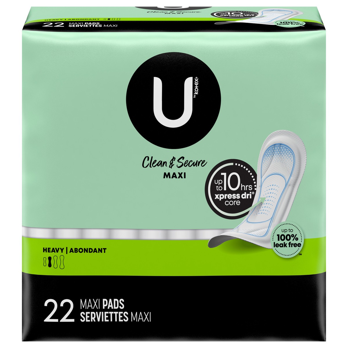 slide 1 of 3, U by Kotex Clean & Secure Maxi Pads, Heavy Absorbency, 22 Count, 22 ct