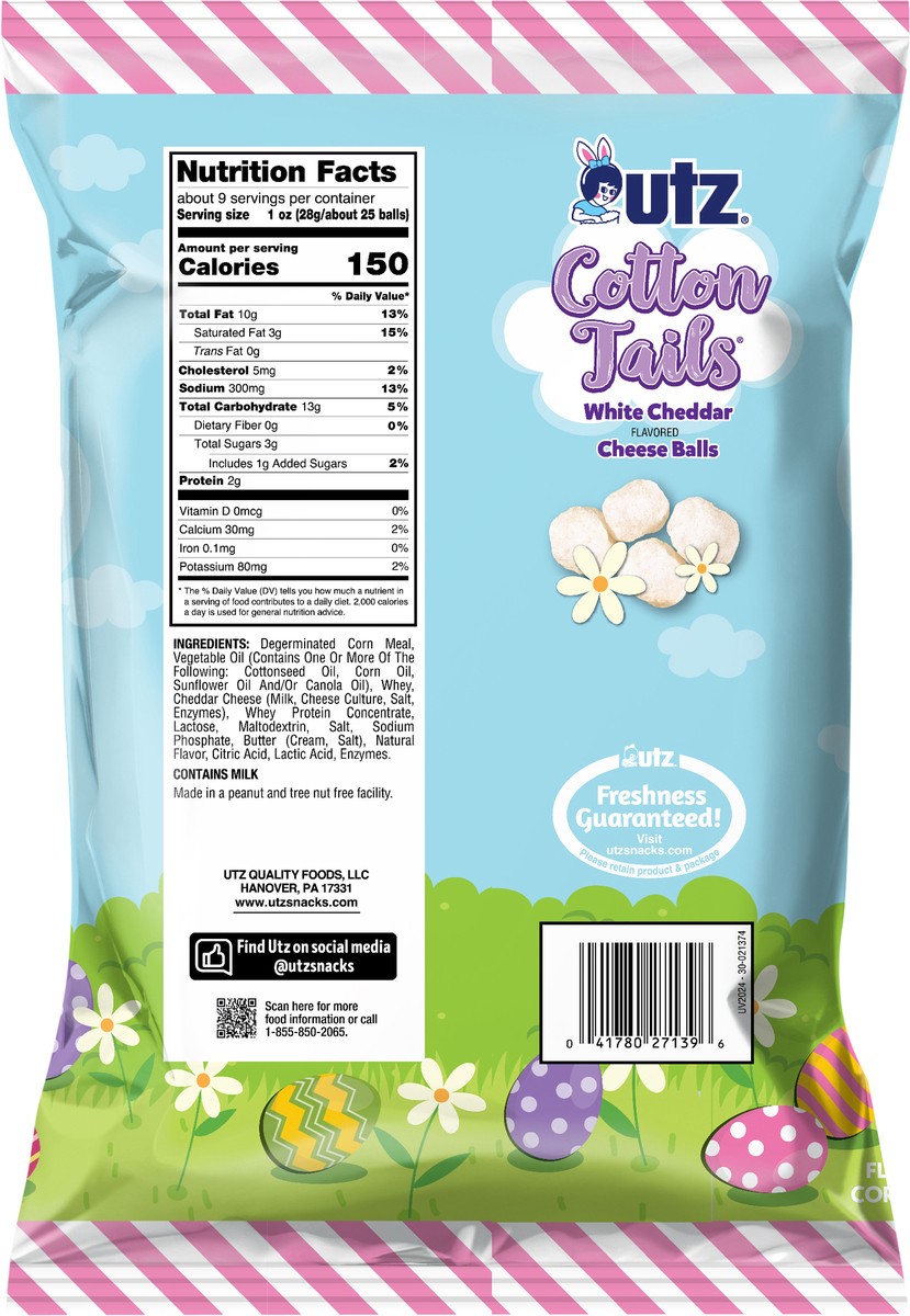 slide 4 of 7, Utz 8.5 oz Utz Cotton Tails White Cheddar Cheese Balls, 8.5 oz