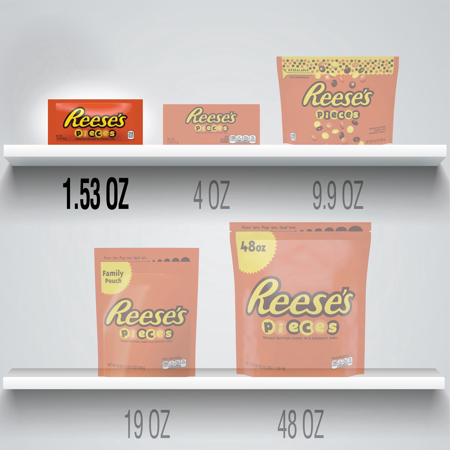 slide 4 of 5, Reese's PIECES Peanut Butter In a Crunchy Shell, Candy Bag, 1.53 oz, 1.53 oz