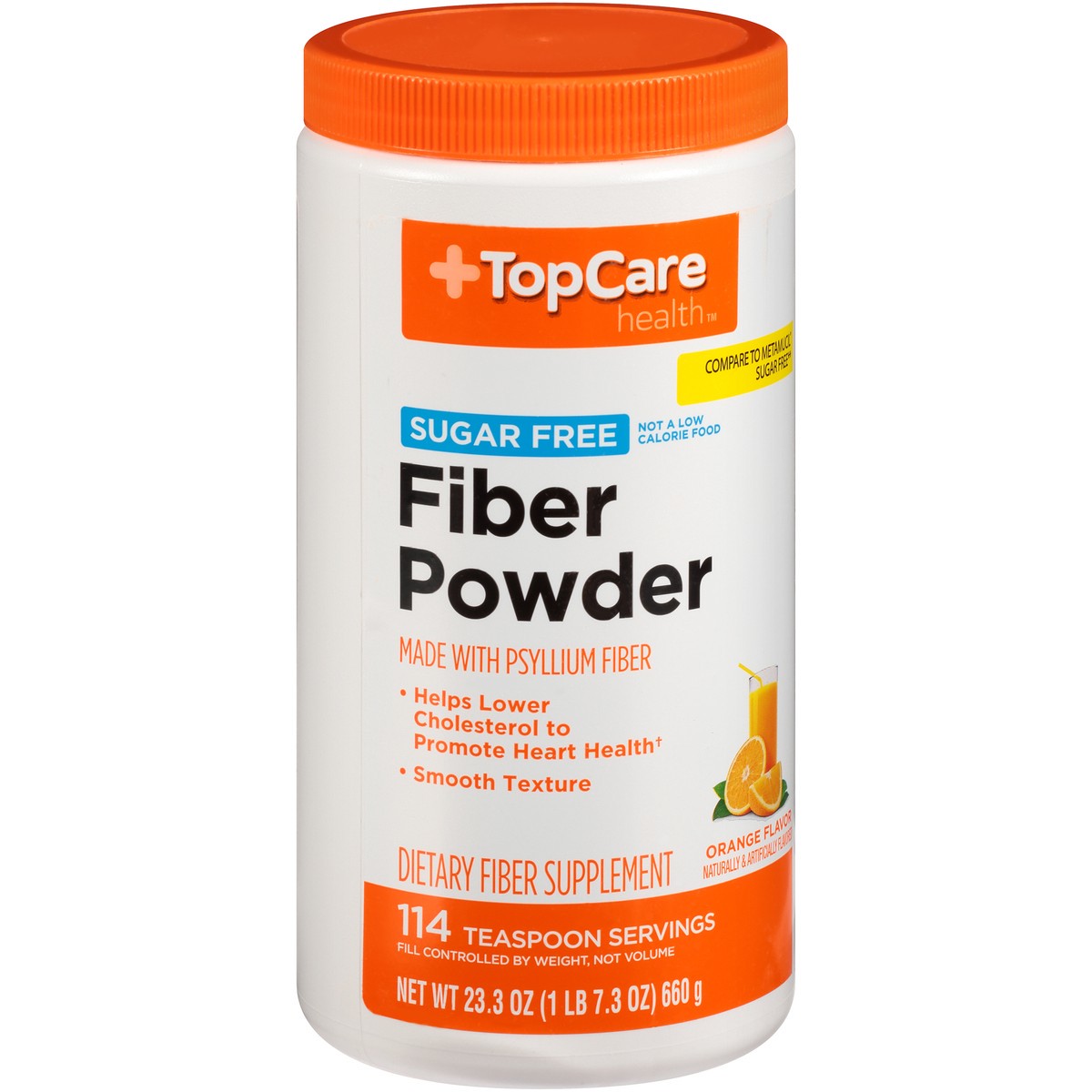 slide 5 of 9, TopCare TOP CARE Topcare Natural Fiber Powder, Sugar Free, Orange Flavor, 23.3 oz