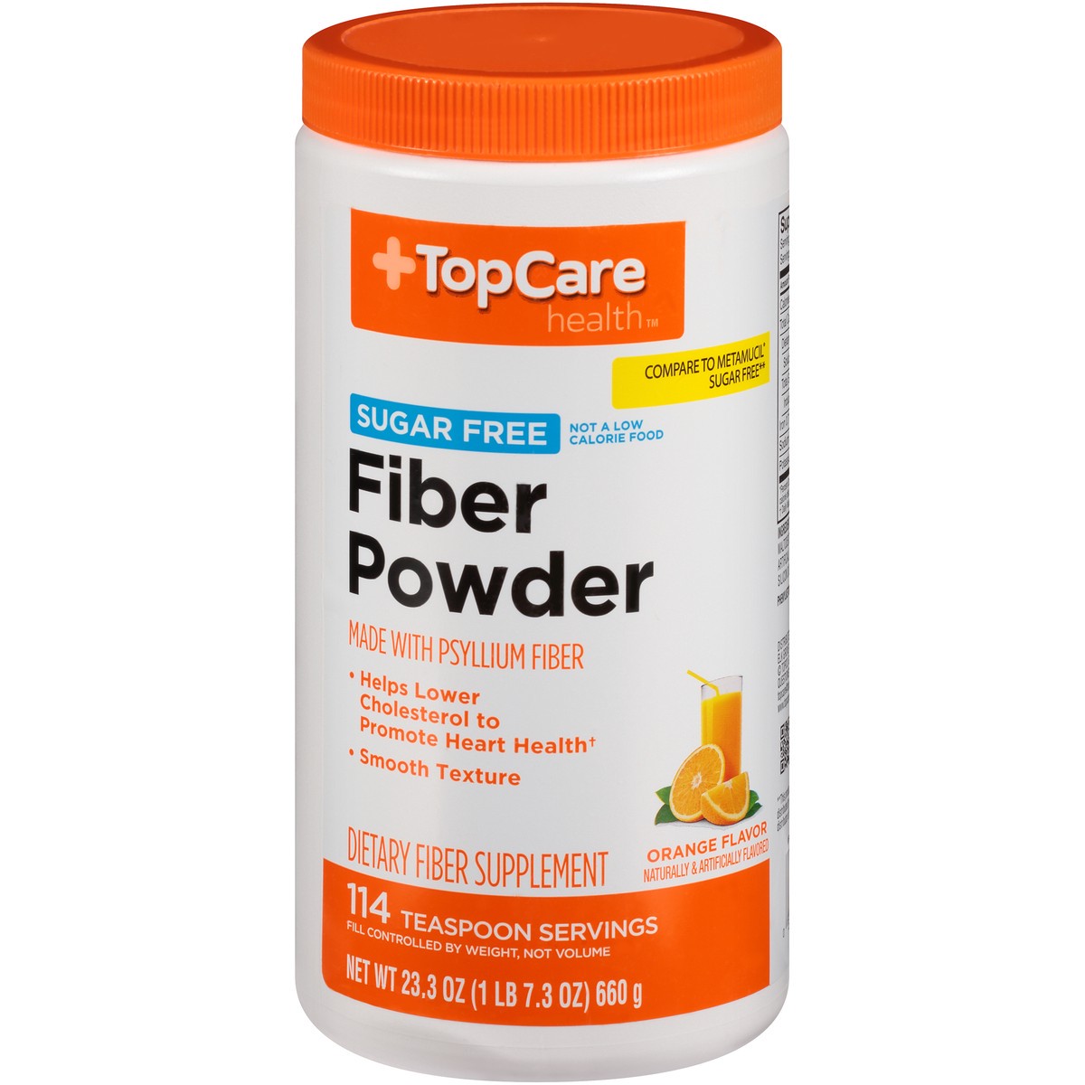 slide 1 of 9, TopCare TOP CARE Topcare Natural Fiber Powder, Sugar Free, Orange Flavor, 23.3 oz