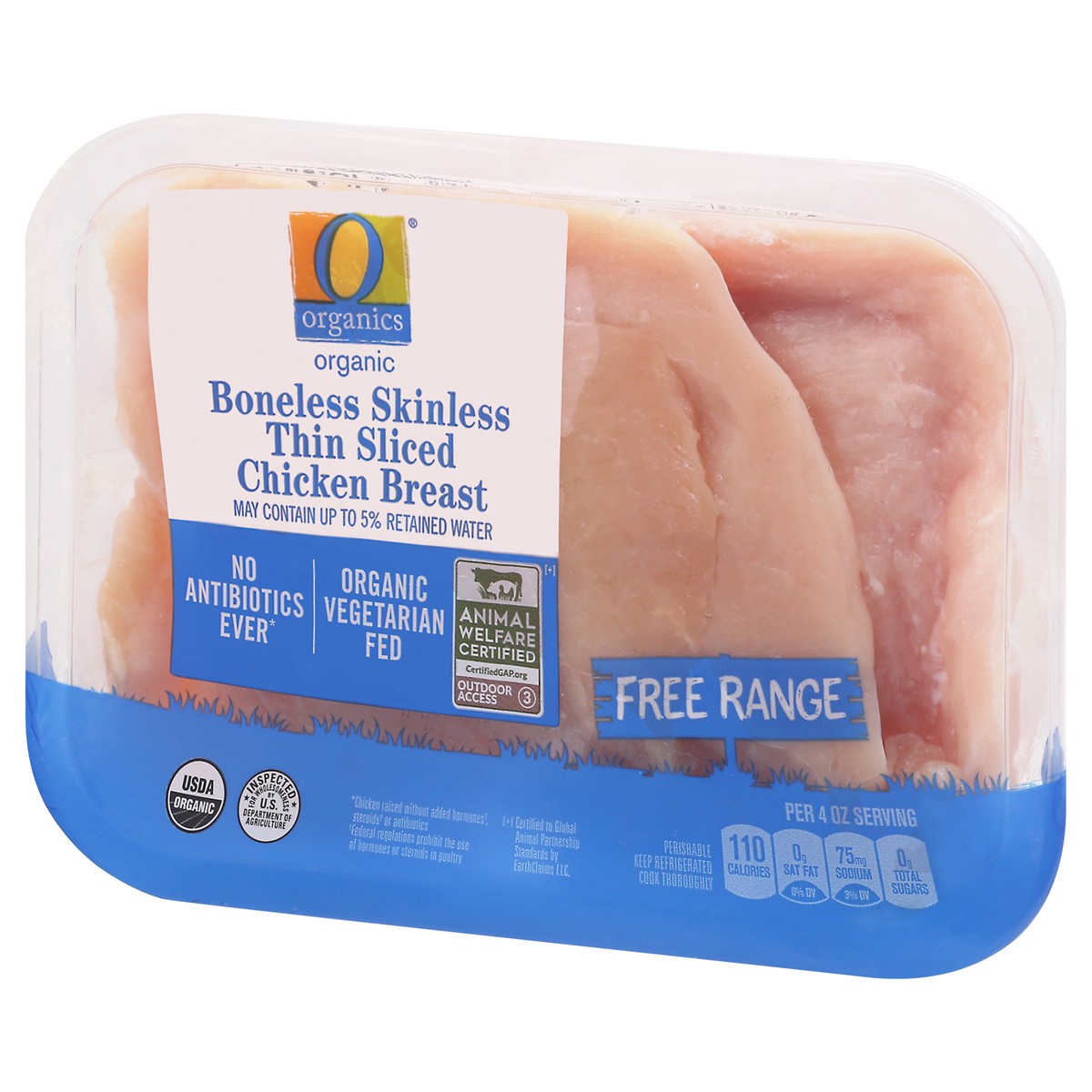 slide 3 of 4, O Organics Organic Boneless Skinless Thin Chicken Breasts - 1 Lb, per lb