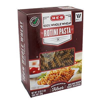 slide 1 of 1, H-E-B Select Ingredients 100% Whole Wheat Rotini Pasta, 13.25 oz