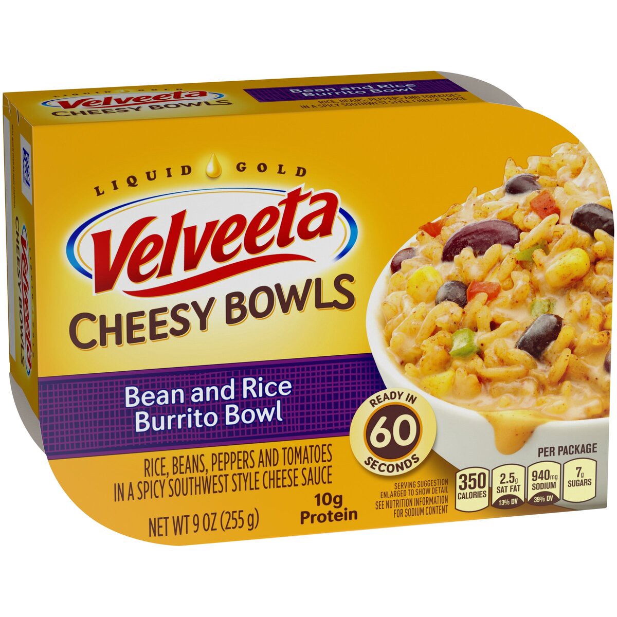 slide 8 of 8, Velveeta Cheesy Bowls Bean & Rice Burrito Bowl, 9 oz Box, 255 g