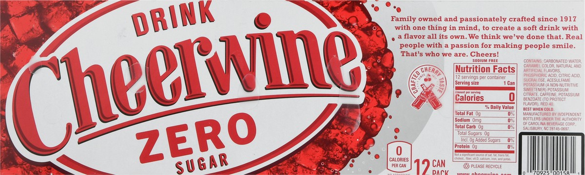 slide 8 of 13, Cheerwine 12 Can Pack Zero Sugar Soft Drink - 12 ct, 12 ct