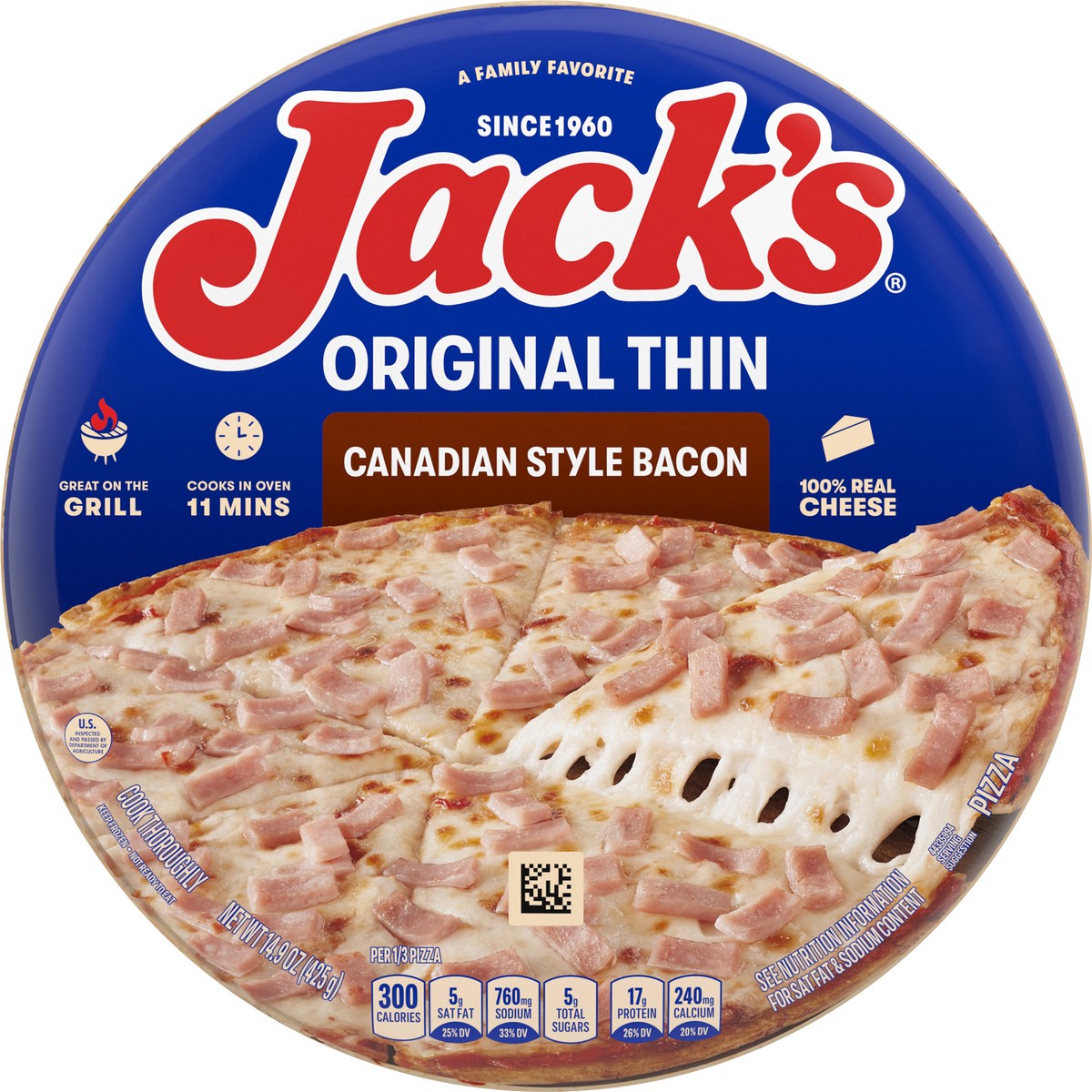 slide 3 of 12, Jack's Original Thin Crust Canadian Style Bacon Frozen Pizza, 14.9 oz