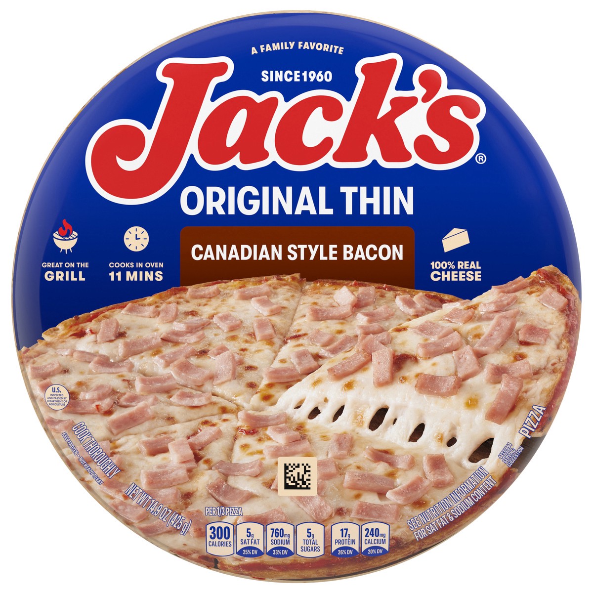 slide 7 of 12, Jack's Original Thin Crust Canadian Style Bacon Frozen Pizza, 14.9 oz