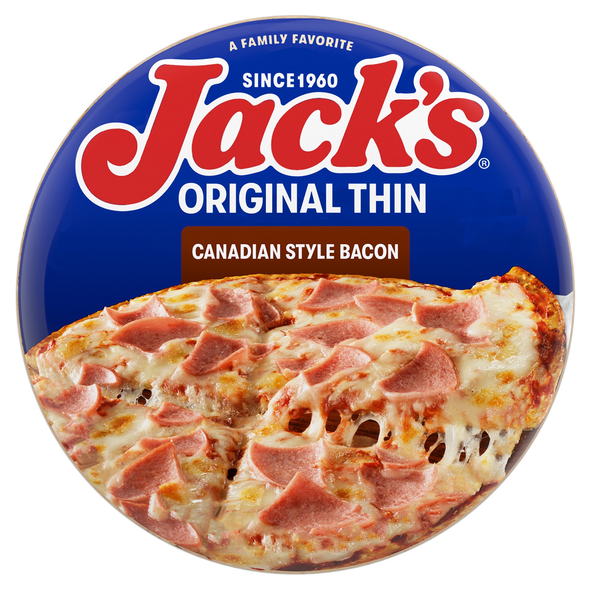 slide 1 of 12, Jack's Original Thin Crust Canadian Style Bacon Frozen Pizza, 14.9 oz