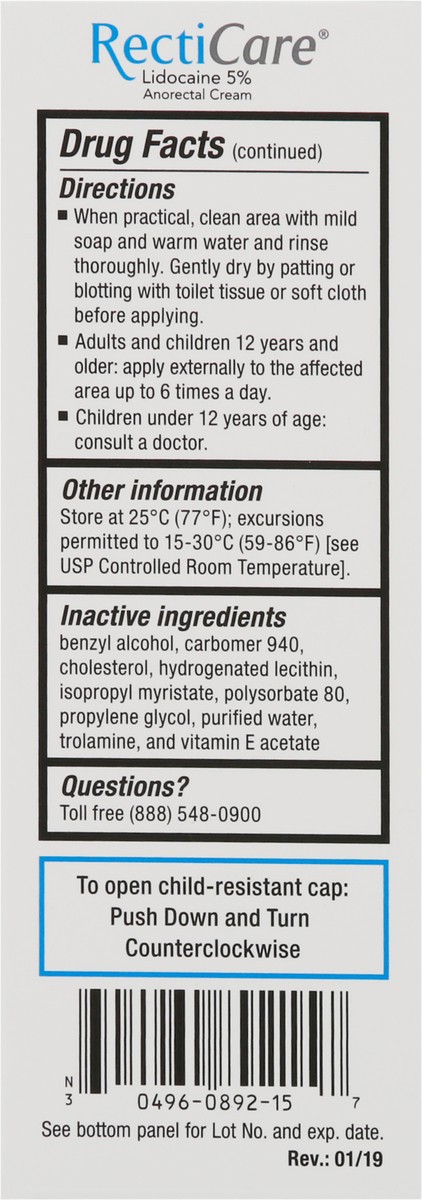 slide 3 of 12, Recticare Lidocaine 5% Anorectal Cream 15 g Box, 15 g