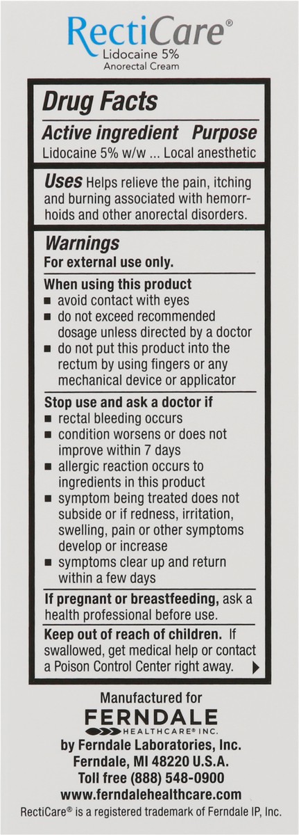 slide 2 of 12, Recticare Lidocaine 5% Anorectal Cream 15 g Box, 15 g