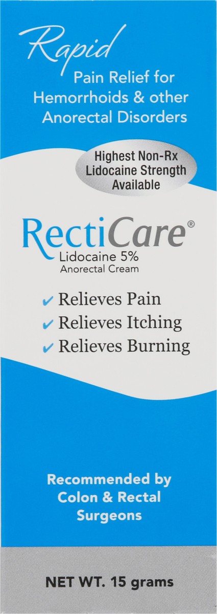 slide 1 of 12, Recticare Lidocaine 5% Anorectal Cream 15 g Box, 15 g