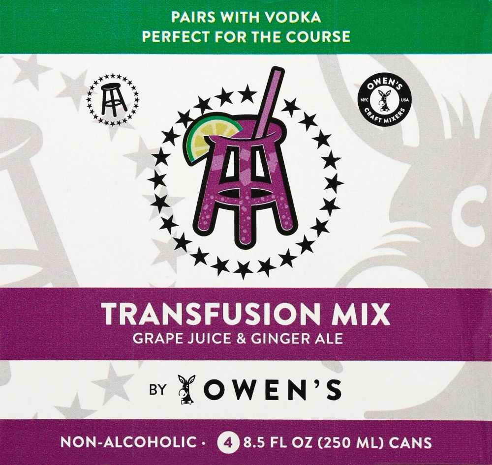 slide 1 of 1, Owens Grape Juice & Ginger Ale Transfusion Mix, 4 ct; 8.5 fl oz