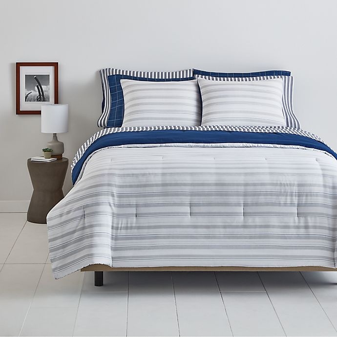 slide 1 of 3, Simply Essential Striped Twin/Twin XL Comforter Set - Blue, 6 ct