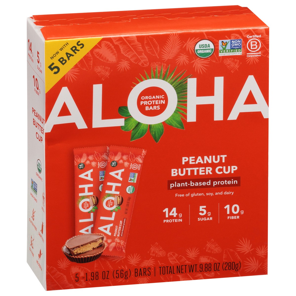 slide 9 of 13, Aloha Organic Peanut Butter Cup Protein Bars 5 - 1.98 oz Bars, 5 ct