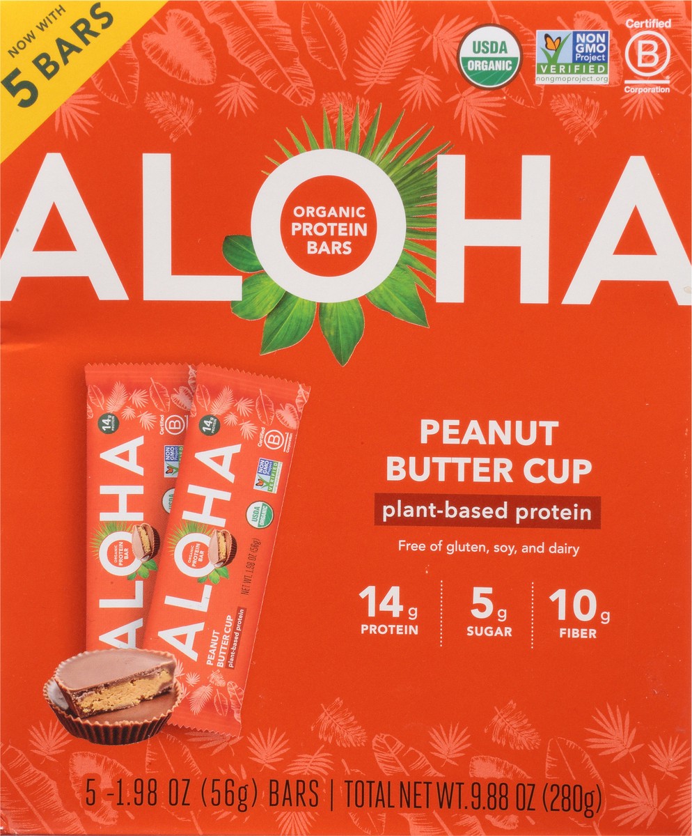 slide 7 of 13, Aloha Organic Peanut Butter Cup Protein Bars 5 - 1.98 oz Bars, 5 ct
