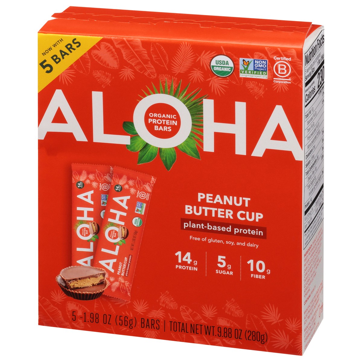slide 6 of 13, Aloha Organic Peanut Butter Cup Protein Bars 5 - 1.98 oz Bars, 5 ct