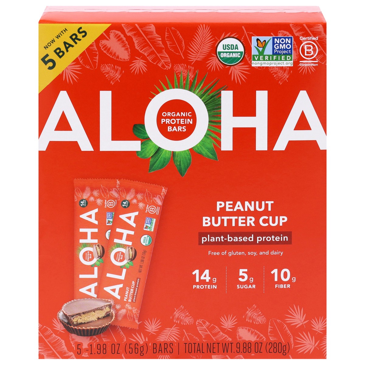 slide 1 of 13, Aloha Organic Peanut Butter Cup Protein Bars 5 - 1.98 oz Bars, 5 ct