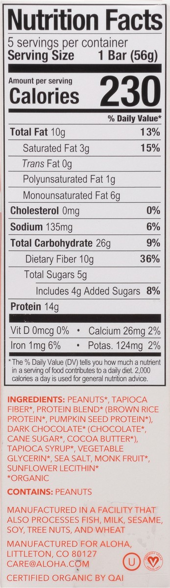 slide 11 of 13, Aloha Organic Peanut Butter Cup Protein Bars 5 - 1.98 oz Bars, 5 ct