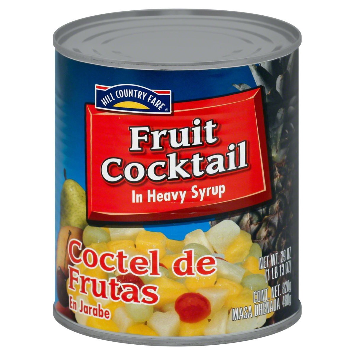 slide 1 of 1, Hill Country Fare Fruit Cocktail in Heavy Syrup, 29 oz