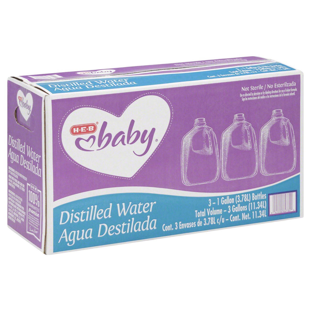 slide 1 of 1, H-E-B Baby Distilled Water 3 pk, 1 gal