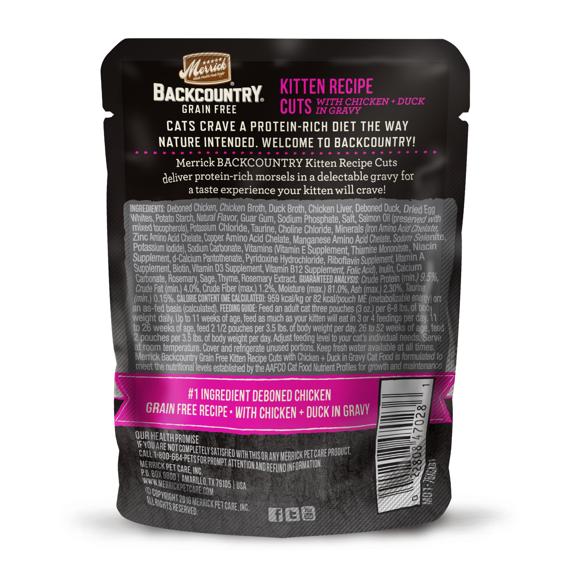 slide 2 of 4, Merrick Backcountry Grain Free Wet Cat Food Kitten Recipe Cuts in Gravy - 3 oz Pouch, 3 oz