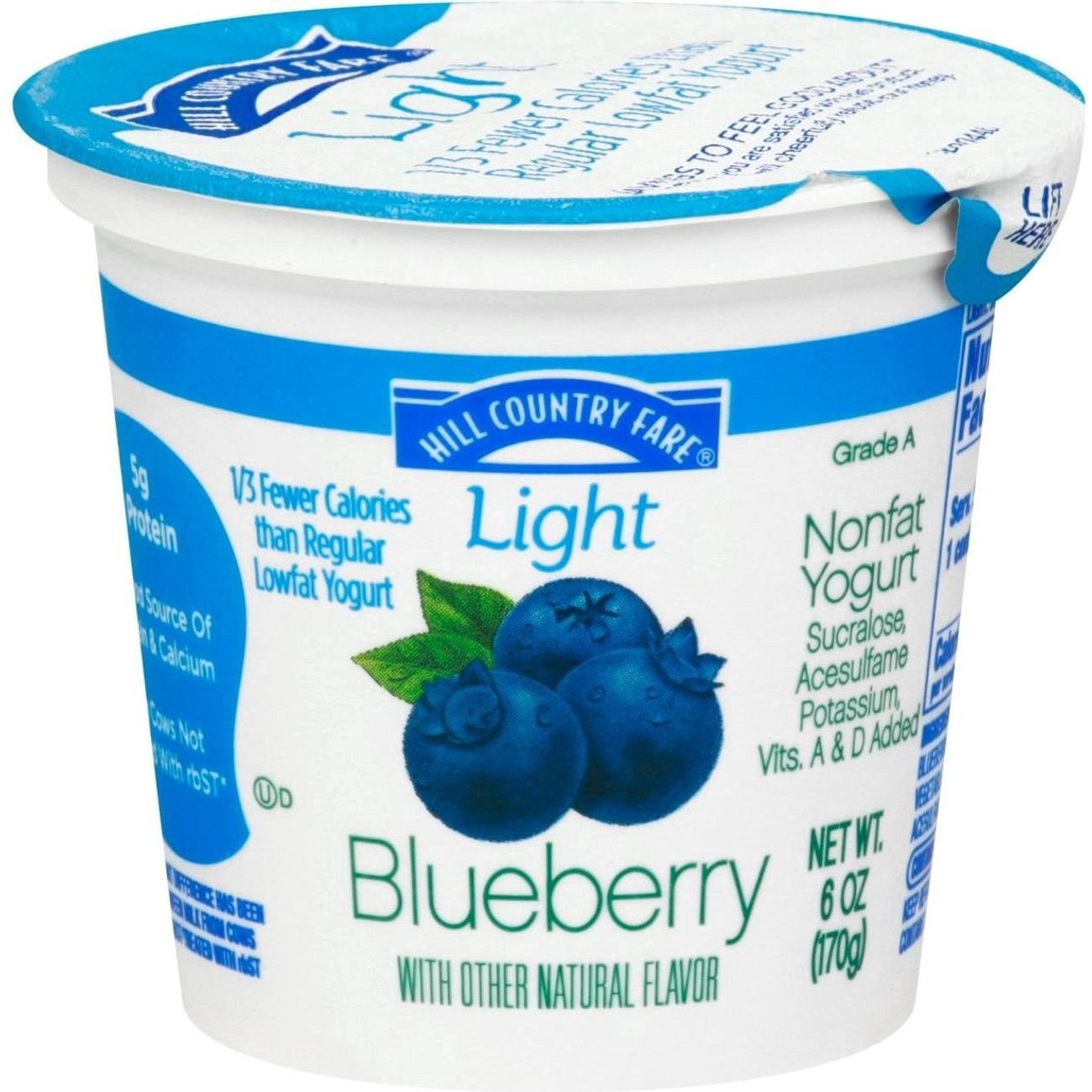 slide 1 of 1, Hill Country Fare Light Nonfat Yogurt - Blueberry, 6 oz