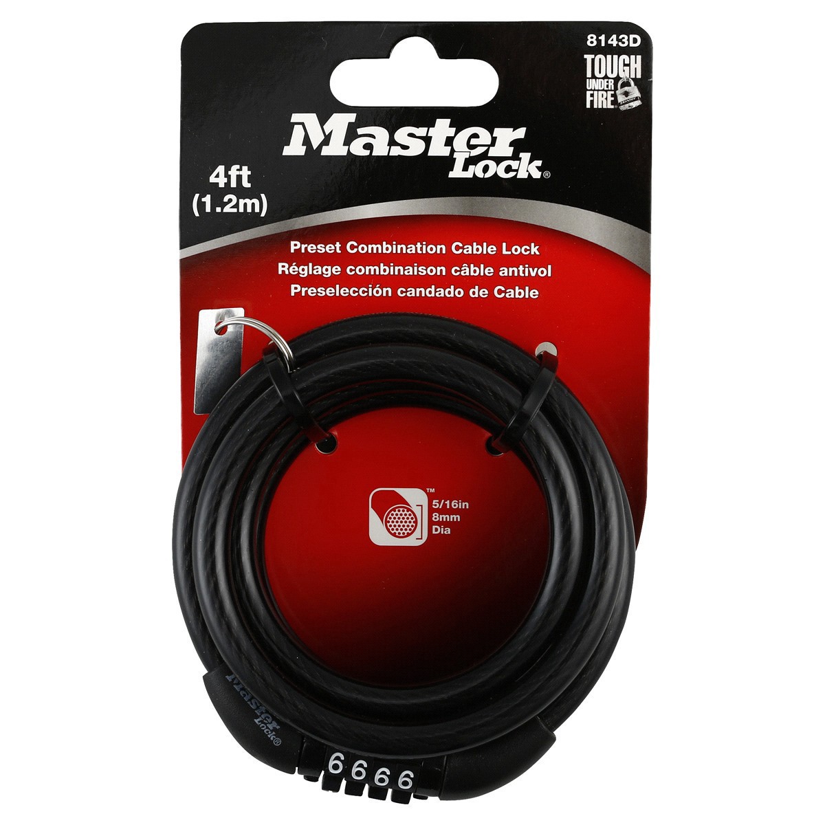 slide 1 of 5, Master Lock Cable Lock, Present Combination, 4 Feet, 1 ct