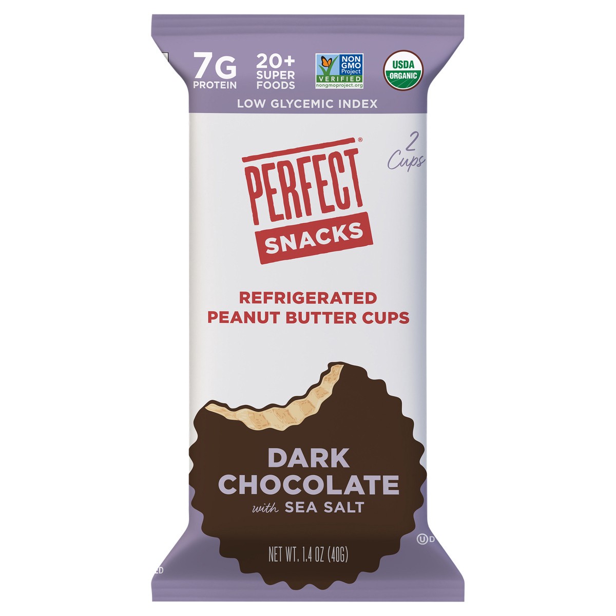 slide 1 of 19, Perfect Snacks Refrigerated Peanut Butter Cups, Dark Chocolate with Sea Salt, 1.4 Ounce Cups, 1.4 oz