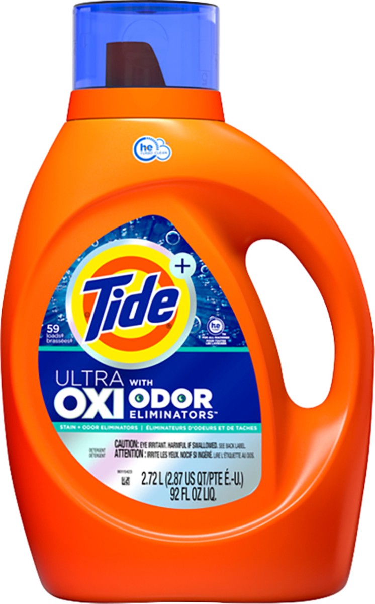 slide 3 of 4, Tide Ultra OXI with Odor Eliminators Liquid Laundry Detergent, 92 oz., For Visible and Invisible Dirt, 92 oz