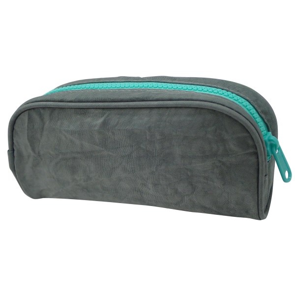 slide 1 of 1, Office Depot Brand Pencil Pouch With Neon Zipper, 7-7/8'' X 3-15/16'', Gray/Green, 1 ct