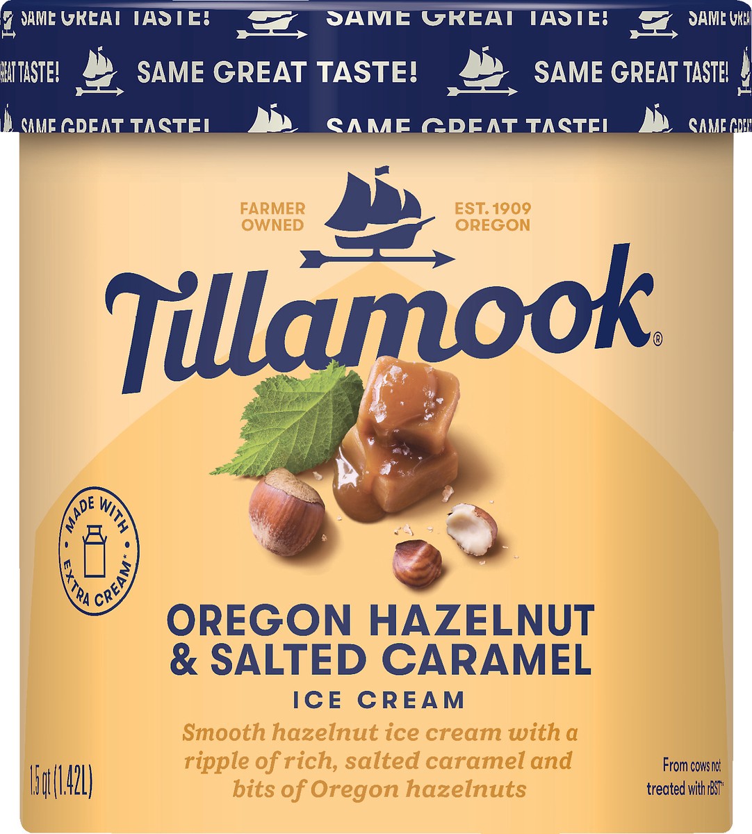 slide 3 of 6, Tillamook Oregon Hazelnut and Salted Caramel Ice Cream, 48fl-oz, 855 g