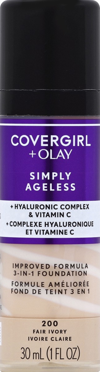 slide 2 of 2, Covergirl COVERGIRL & Olay Simply Ageless 3-in-1 Liquid Foundation, Fair Ivory 200, 1 fl oz (30 ml), 30 ml