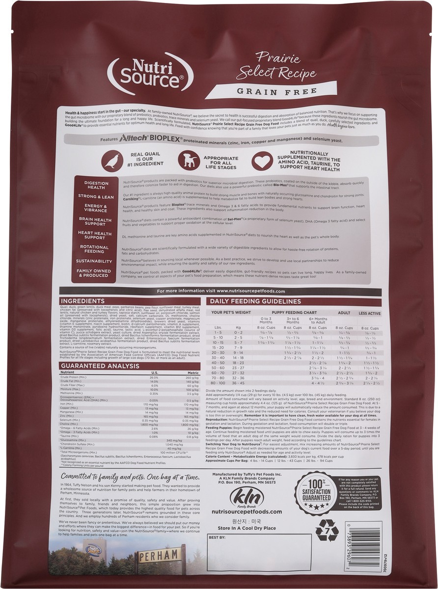 slide 3 of 15, NutriSource Grain Free All Life Stages Prairie Select Recipe with Quail & Duck Dog Food 12 lb, 192 oz