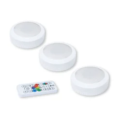 Good Earth Lighting 3-Pack 3-inch Battery-Operated RGBW LED Magnetic Puck Light with Remote
