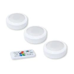 Good Earth Lighting 3-Pack 3-inch Battery-Operated RGBW LED Magnetic Puck Light with Remote