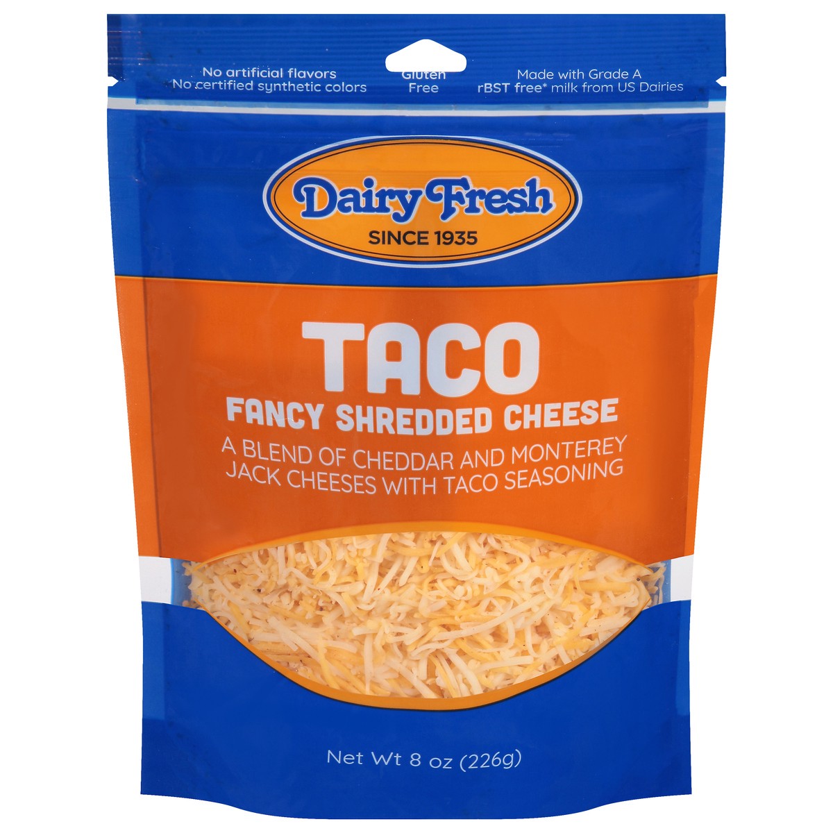 slide 1 of 9, Dairy Fresh Taco Fancy Shredded Cheese - 8 oz, 8 oz
