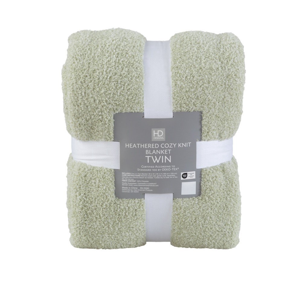 slide 3 of 3, HD Designs® Heathered Cozy Knit Blanket - Green, Twin Size